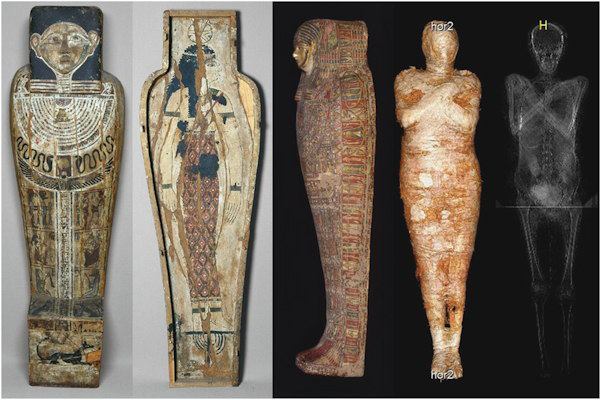 The coffin, cartonnage case, and mummy