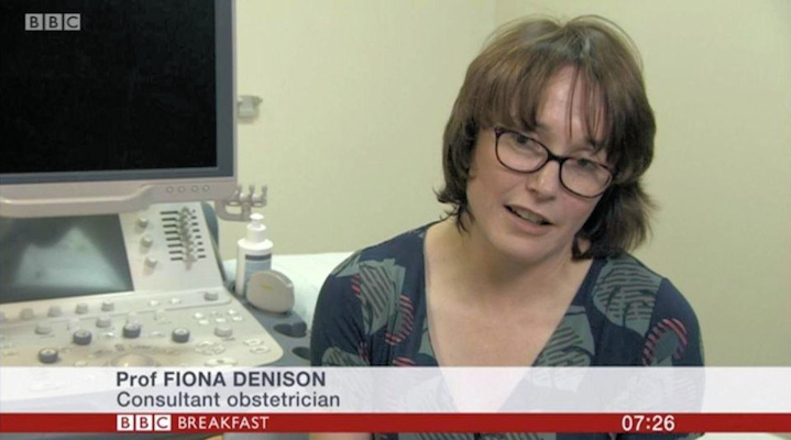 Fiona Denison is shown here during a TV interview with BBC News