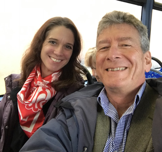 GIRFT team members Dr. Giles Maskell (AuntMinnieEurope.com columnist) and Lucy Beeley (group manager for radiology at Mid Yorkshire Hospitals NHS Trust) take a trip on a London bus during their research