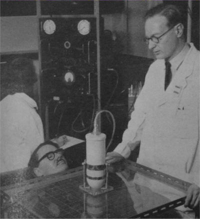 Keith Halnan performs external counting with a scintillation counter in 1957